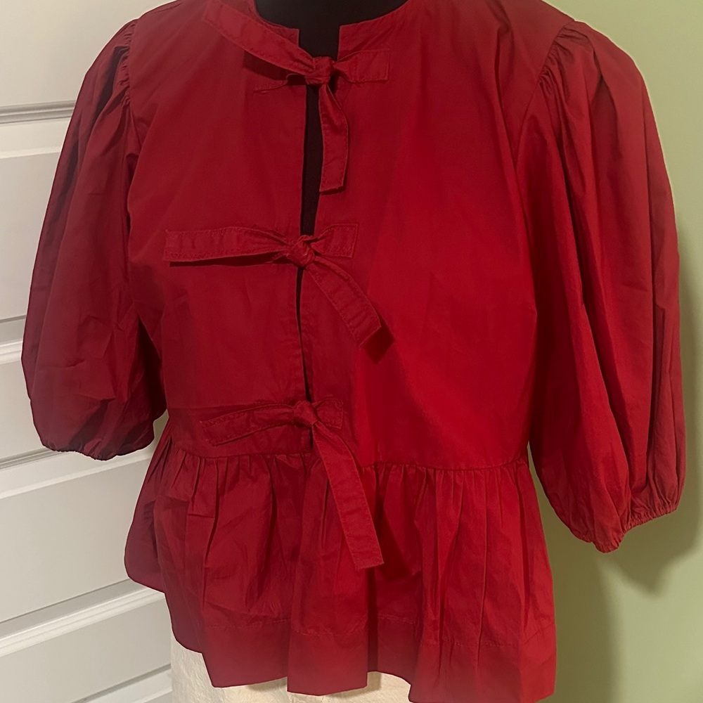 Olivaceous Red Blouse with Bow Details